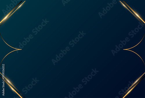 四隅に配置されたゴールドラインが空間を引き締めるグラデーションブルー背景、洗練されたミニマル構成の高級感あるフレームデザイン素材
