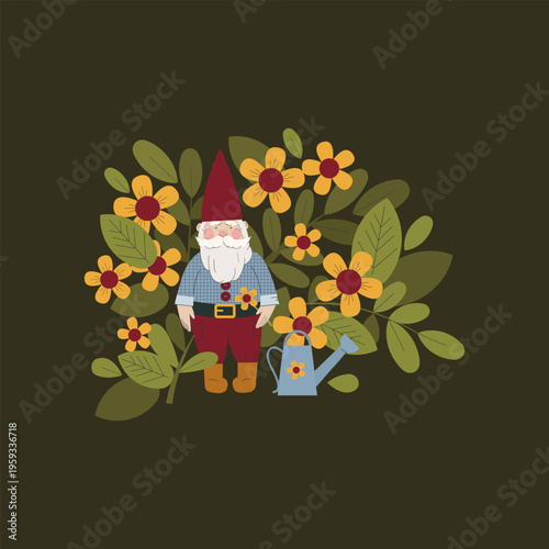 spring gnome. gardener gnome. gnome with flowers