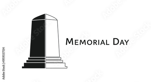 Memorial Day, monument, war memorial, tribute, black and white vector icon