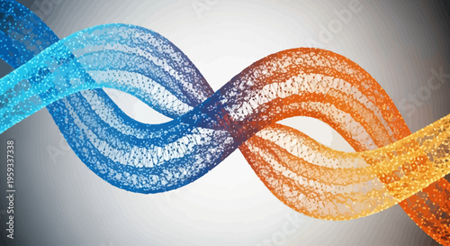 Intertwined Streams of Blue and Orange Particles Creating a Dynamic Abstract Visual