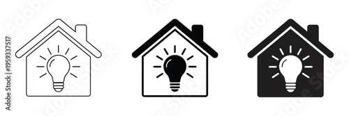 Light Bulb House Icons Smart Home Idea Energy Innovation Technology Electricity Automation Living Solution Eco Power Vector Illustration Set Isolated Background