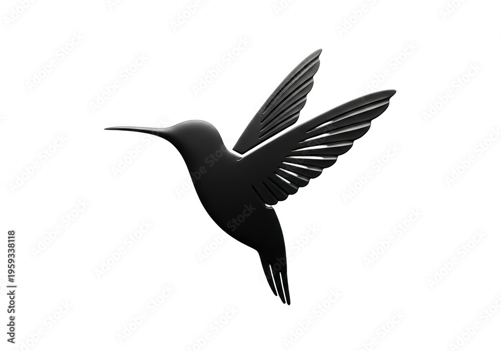 Naklejka premium Black silhouette of a hummingbird in flight isolated on transparent background with outstretched wings and long beak