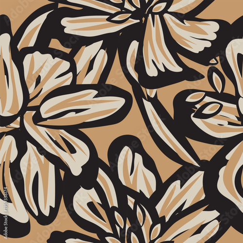 Brown Floral Seamless Pattern Design For Fashion Fabric Homeware Decor Surface Design Wrapping Paper Wallpaper Repeating Ornament