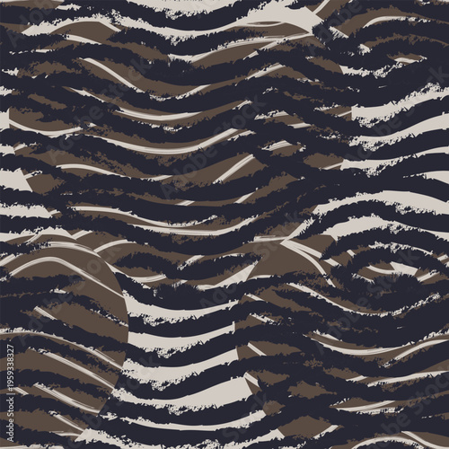 Brushstroke Pattern Design Textile Print In Navy Brown And Beige Fashionable Fabric For Apparel And Home Decor Artistic Surface Covering Modern Wallpaper