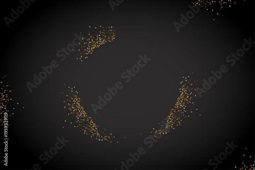 高級感あふれる黒背景に煌めくゴールド粒子が円を描くラグジュアリー抽象フレームデザイン背景素材