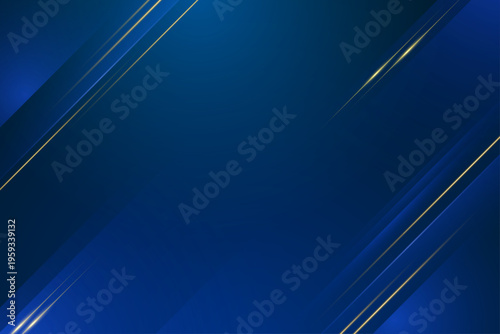 深いブルーグラデーションにゴールドの光線が走る高級感あるビジネス向け抽象背景素材