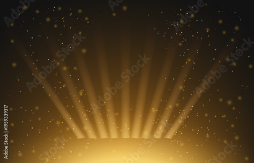 黄金の光が放射状に広がる幻想的で神聖な雰囲気を演出するゴールド抽象背景素材