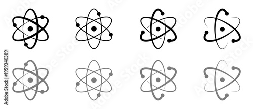 Atomic Orbitals Icons: Black and Gray Atom Symbols with Electrons