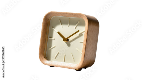 Obraz na płótnie Stylish modern square table clock with natural wooden frame and elegant golden h