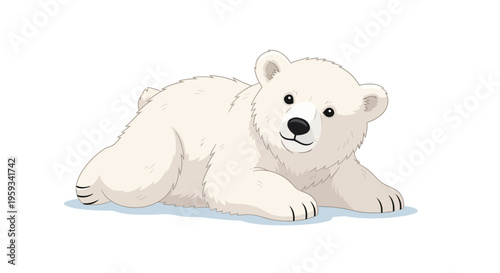 A cartoon polar bear illustration lying on the ice with a friendly expression against a white background.