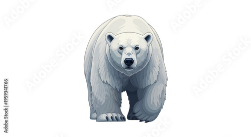 A polar bear illustration with a white and gray fur texture, set against a clean white background, conveying an iconic and endangered species in a simple, cartoon style.