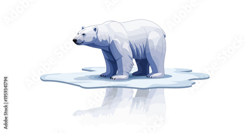 Illustration of a polar bear standing on a melting iceberg, symbolizing the impact of climate change on its habitat and conservation status on International Polar Bear Day.