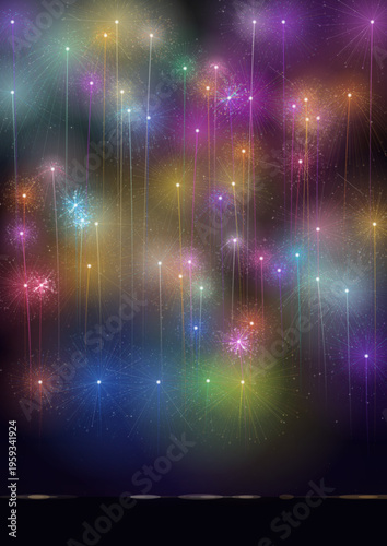 夜空を彩る幻想的な打ち上げ花火のキラキラ背景素材