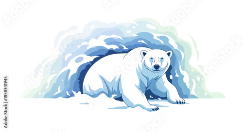 Illustration of a polar bear on melting ice, symbolizing endangered species and conservation on International Polar Bear Day.