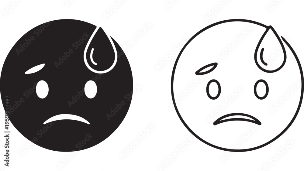 Fototapeta premium Worried face icon with sweat drops