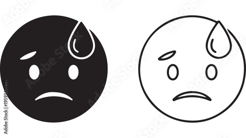 Worried face icon with sweat drops