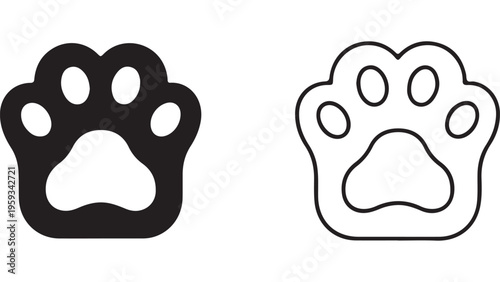 Paw print outline and filled icon with transparent background