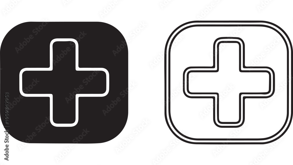 Fototapeta premium Medical cross icon in square shape with transparent background