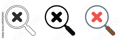 Magnifying Glass Delete Icons Search Remove Clear Erase Zoom Inspection Interface Action Symbol Web UI Vector Illustration Set Isolated Background