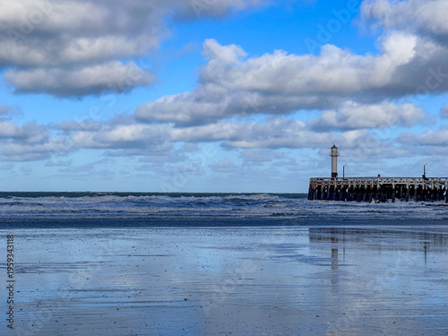 Canvas Print Nieuwpoort, West-Vlaanderen, Belgium, Ocotber 25th, 2025, Calm reflective beach