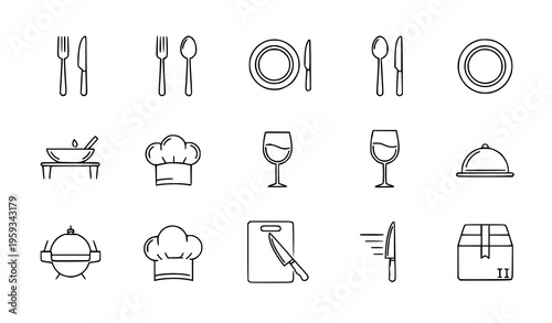 Restaurant menu outline icon set cutlery vector illustration
