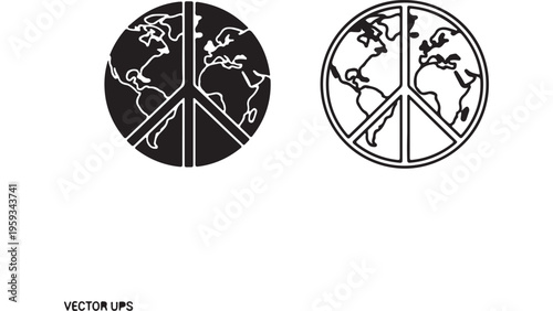 Peace symbol with globe and world map