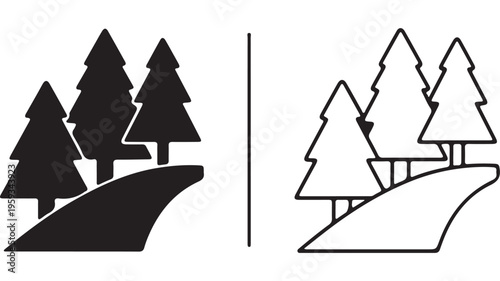 Evergreen trees on a hillside with transparent background