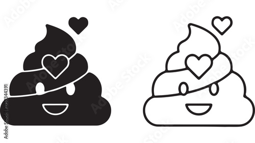 Smiling poop icon with hearts and transparent background