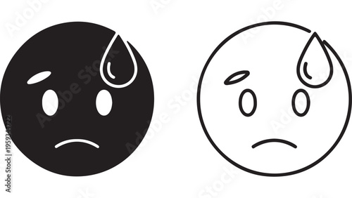 Sad face icon with sweat drops