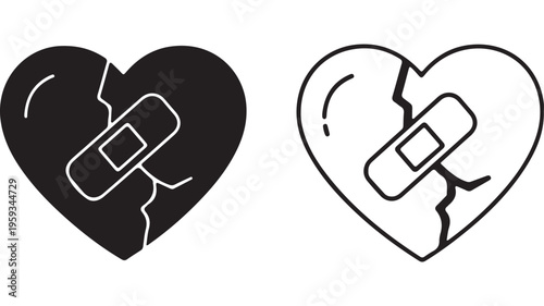 Broken heart with bandage symbol for healing