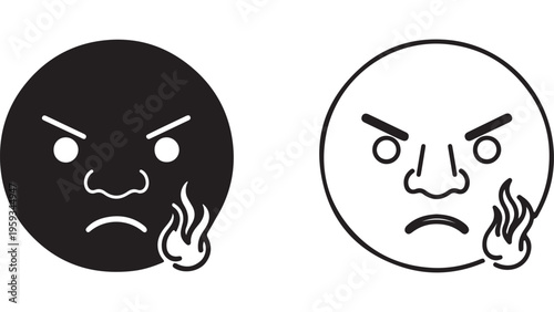 Angry face icon with smoke and furrowed brow