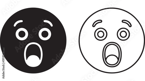 Shocked face icon in black and white