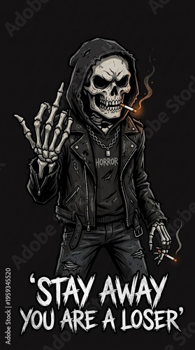 Edgy Skeleton and Grim Reaper Illustrations with Sarcastic Quotes, Dark Urban Streetwear Graphic Design