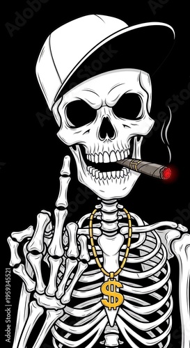 Edgy Skeleton and Grim Reaper Illustrations with Sarcastic Quotes, Dark Urban Streetwear Graphic Design