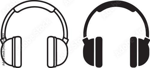 Headphones, Sound Equipment, Audio Accessories, Black and White Icons isolated PNG with Transparent Background