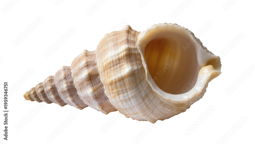 Obraz premium Elegant natural light brown and white spiral sea snail shell showcasing intricate textures