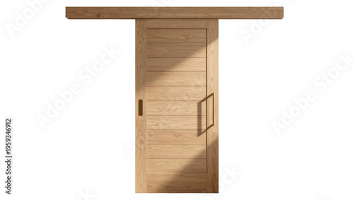 Slika na platnu Modern natural wood sliding door with handles, elegant minimalist design for int
