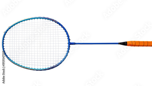 Quadro su tela Professional blue and orange badminton racket with white strings for sports game
