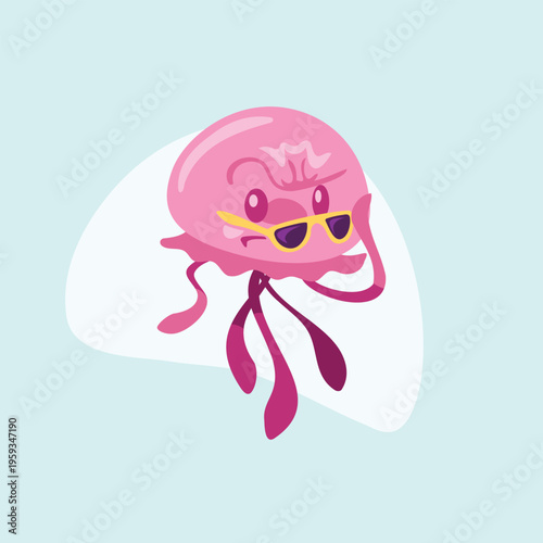 Cute Pink Jellyfish Taking off Sunglasses
