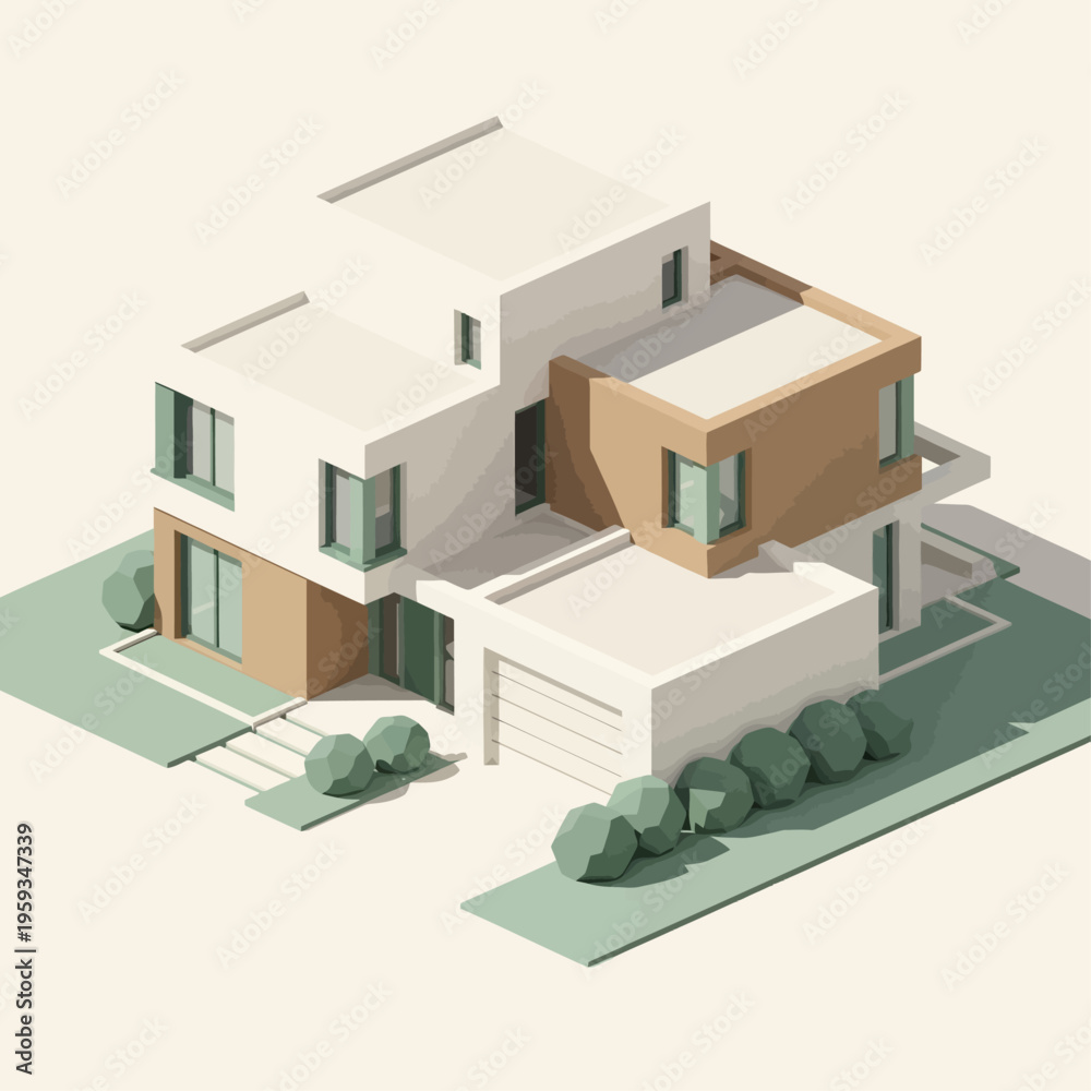 Fototapeta premium Modern two-story house with green accents.