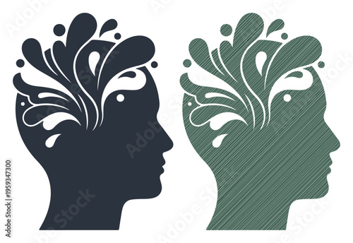 Creative ideas and inspiration flowing from a silhouette of a human head