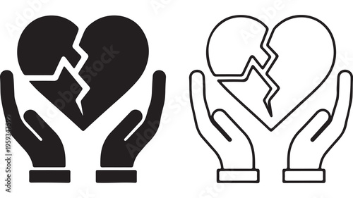 Broken heart in hands with transparent background
