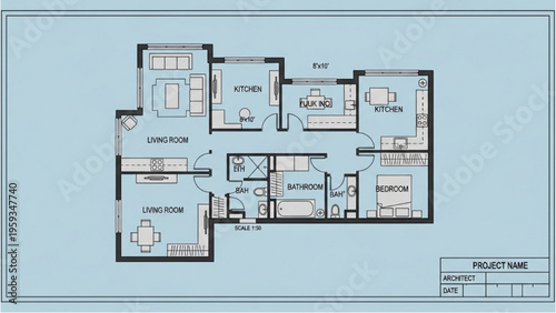 The architectural floor plan showcases a modern house layout with various rooms and spaces.