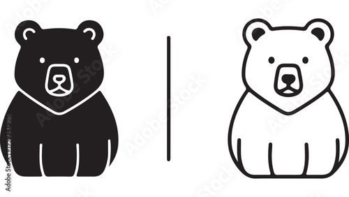 Black and white bear icons with transparent background