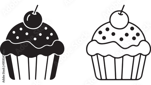 Cupcake icons with cherry topping