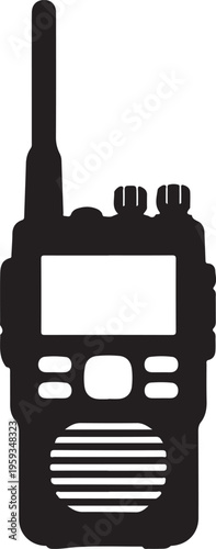 Walkie talkie, two way radio, communication device, black icon isolated PNG with Transparent Background