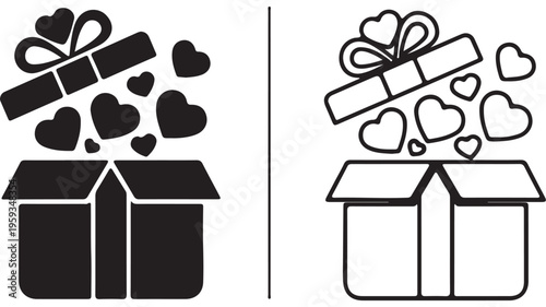 Open gift box with hearts and ribbon