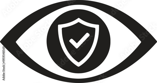 Secure Eye Logo with Shield – Cyber Security Vision Icon, Protection and Privacy Symbol, Minimal Black Line Vector