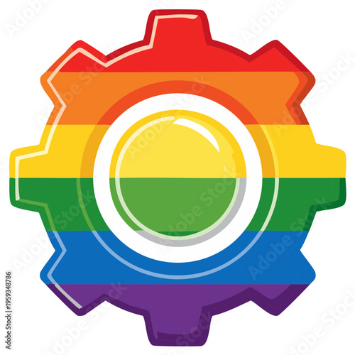Colorful Gear with Rainbow Stripes and Circle Center Pride Symbol for Gay Lesbian Bisexual Transgender Queer Rights