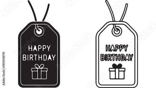 Happy birthday gift tag with ribbon